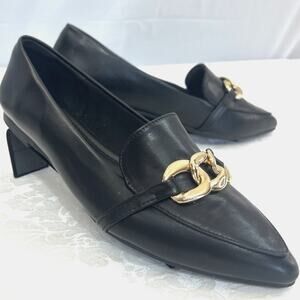 MU Musshoe Womens Black Loafers Chain Detail Flats Comfort Chic Shoes Size 10